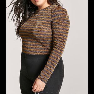 Metallic Stripe Puff-Sleeve Top